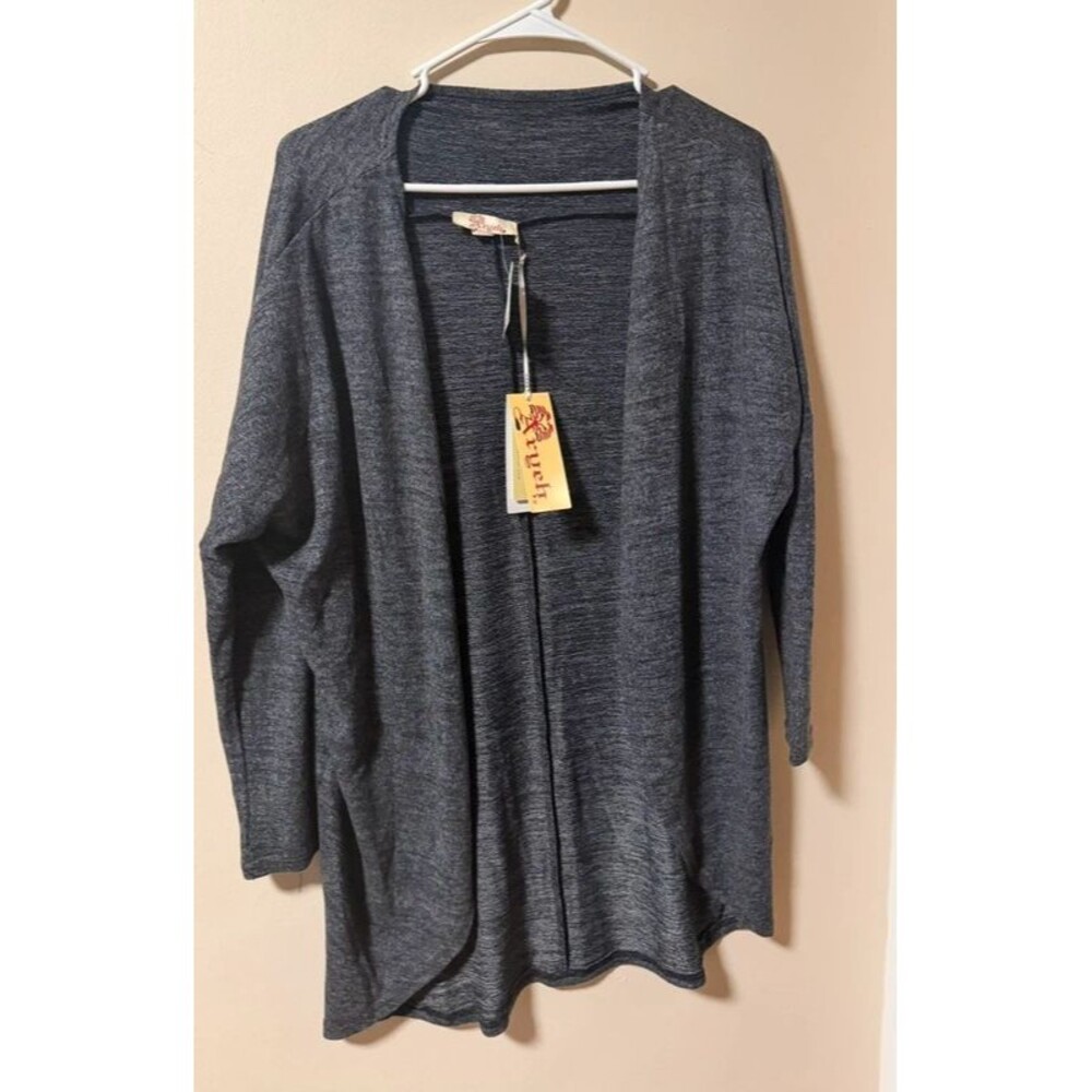 Aryeh Fashom Dark Gray Marled Knit Open Front Cocoon Cardigan Sweater